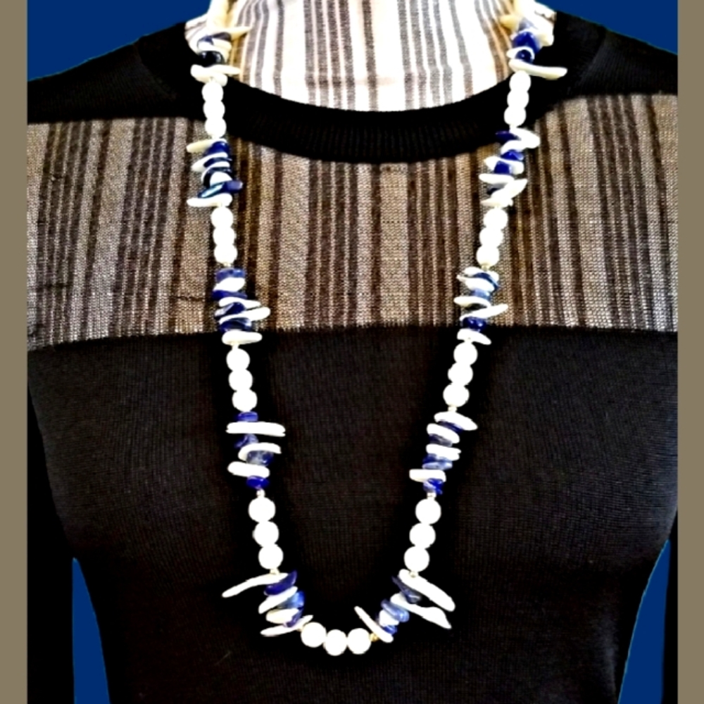 Vintage Gemstone Moonstone, Lapis, Coral Necklace & Choker